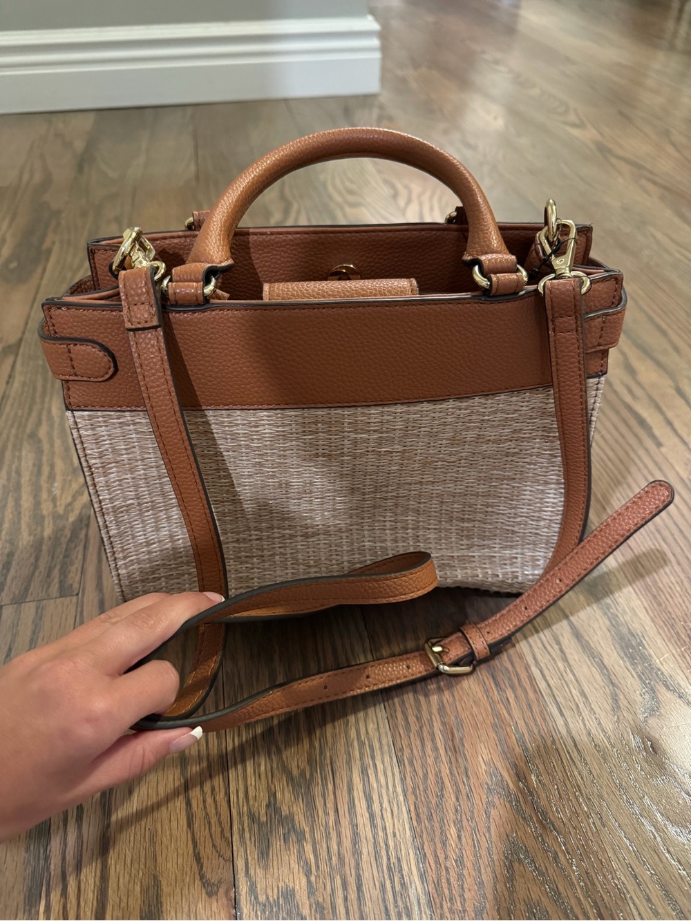 Nanette Lepore Tan and Natural Woven Crossbody Bag - Picture 3 of 4